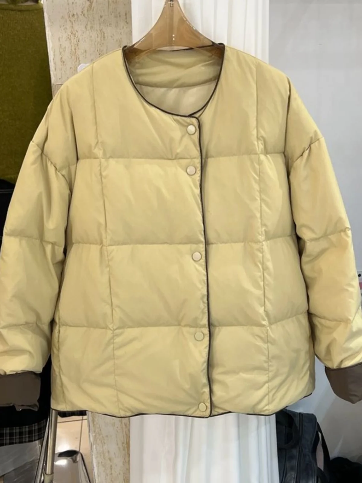 

Korean Style Color Block Sleeve Cap round Neck Cotton Jacket Women's Winter Fashion Small Size Coat Thickened Long Sleeve