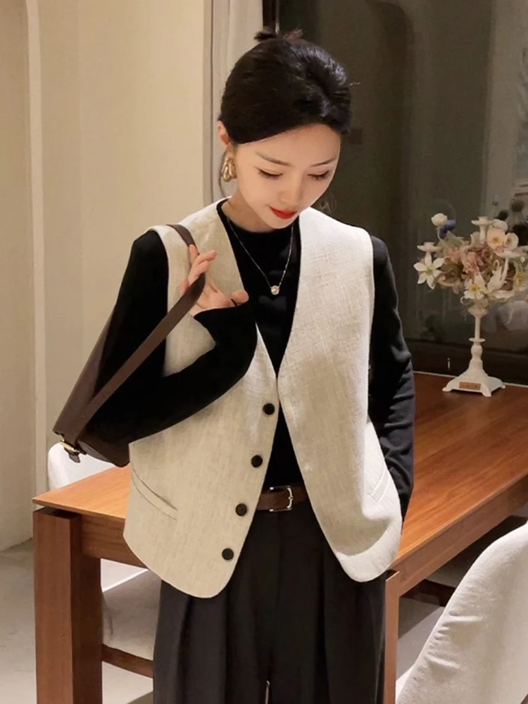 

Ele V-Ne Commuter Sle Women's Vest Svel Layering Versatile oulder Pad Vest Faionable Early Autumn Top