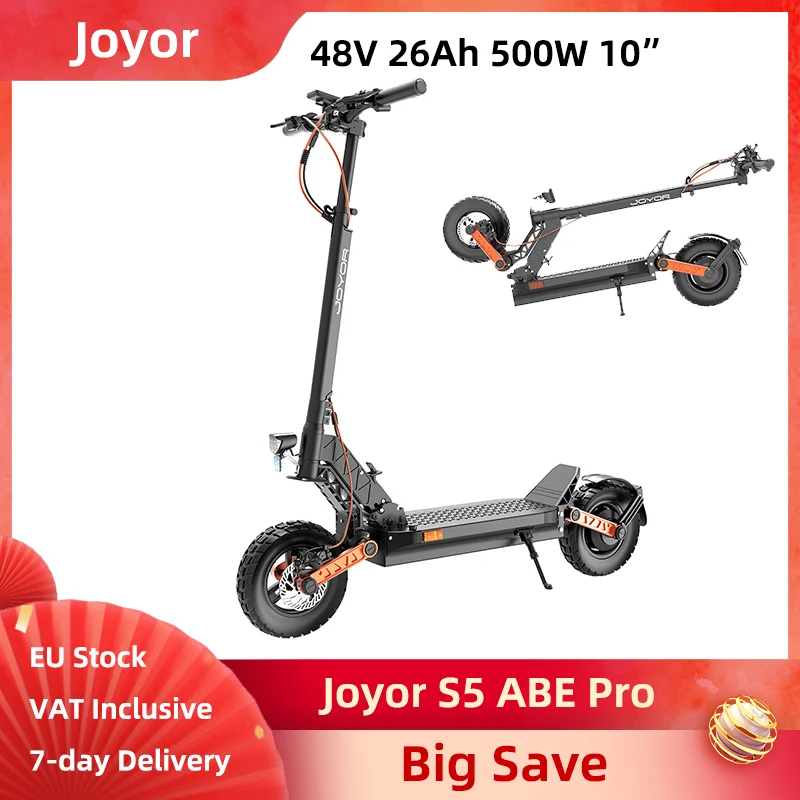Joyor S5 ABE Pro Electric Scooter Foldable 500W 48V 26Ah 10 Inch Tire Silent Lightweight Folding E-scooter Front&Rear Disc Brake
