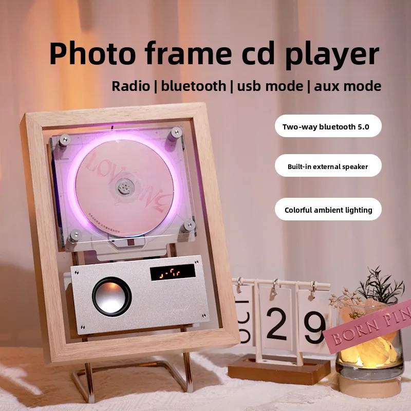 New music picture frame cd player transparent acrylic magnetic suction creative wall-mounted photo frame bluetooth speaker