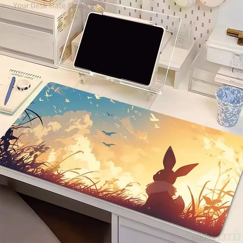 Pokemon Eevee Large Gaming Mouse Pad Sunset Anime Non Slip Rubber Desk Mat Keyboard Table Mat for Game Office PC Decor