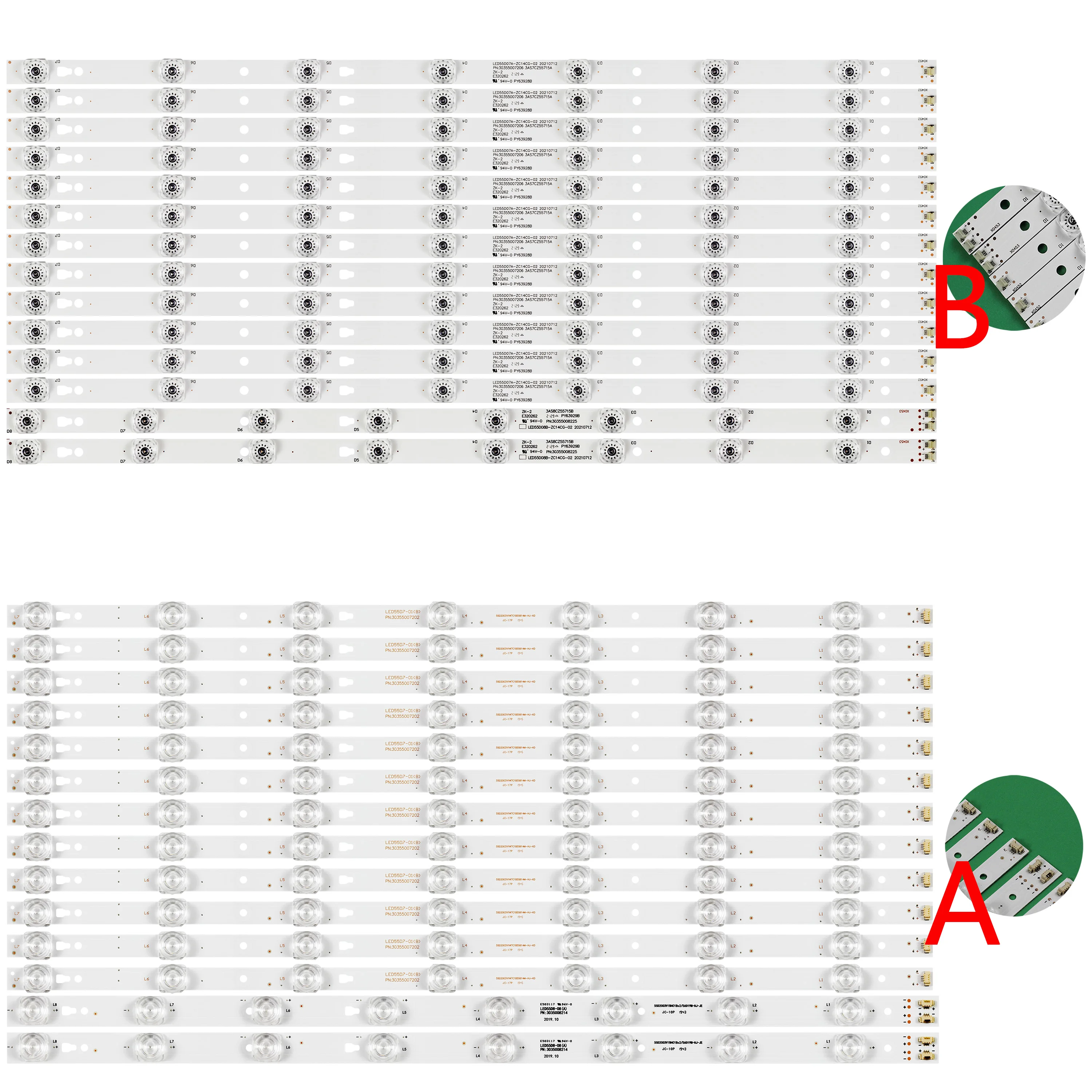 

14pcs/set LED Backlight strip for MHDV5533-U4 JVC LT-55C550 LED55D08B-ZC14CG-02 LED55D07A-ZC14CG-02 30355008225 LED55D8 LED55D7