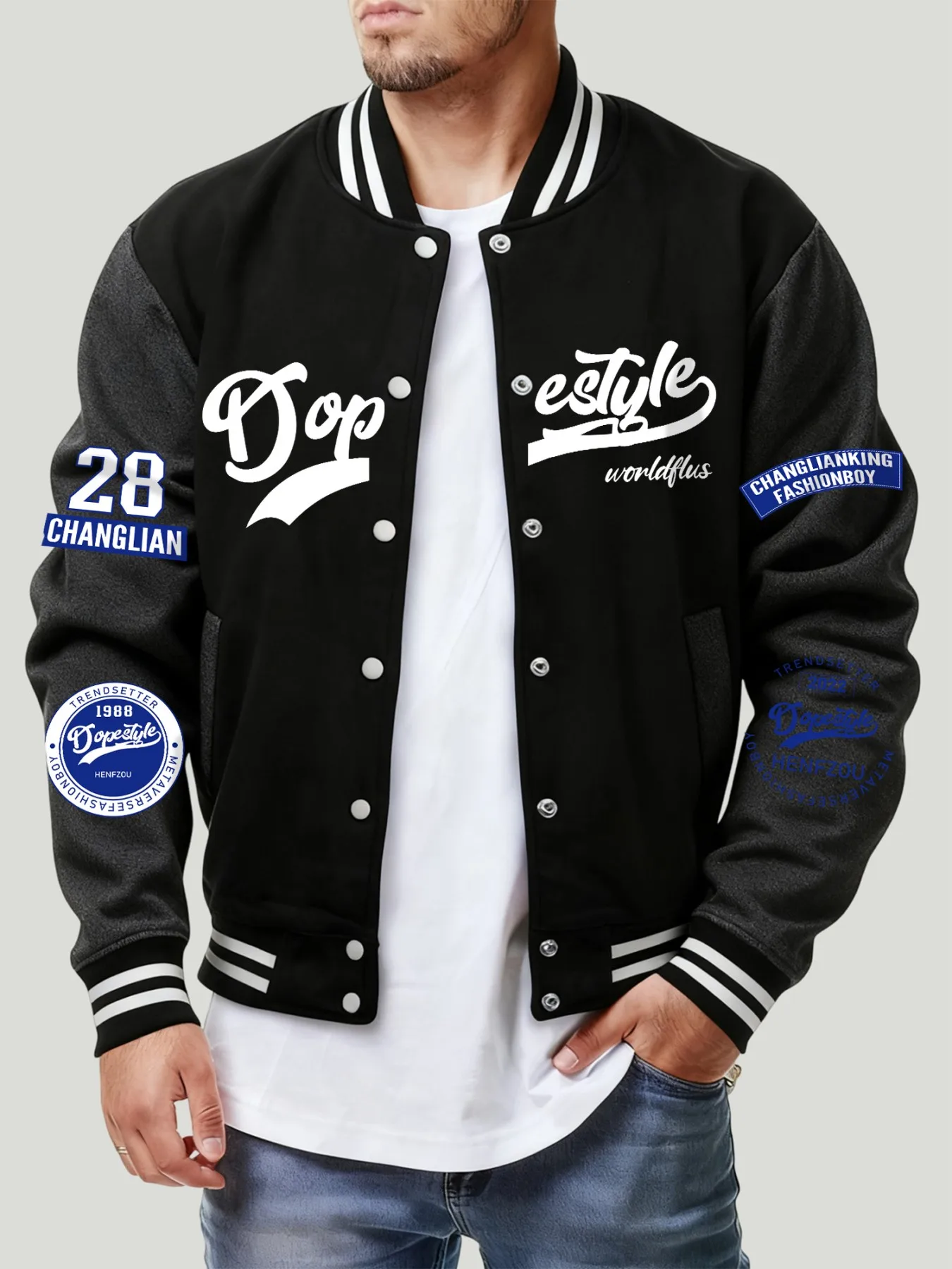 

Dopestyle Worldflus Fashion Boy Pattern Men Baseball Jacket Hip Hop Vintage Streetwear Fleece Loose Jersey Casual Autumn Clothes