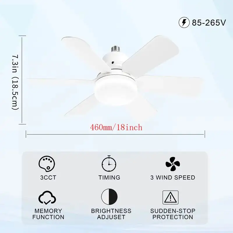 Imagem -06 - Ventilador de Teto com Controle Remoto Inteligente Luz Led Ventilador de Soquete Lâmpada para Quarto Sala de Estar E27 1000lm 5000k 30w