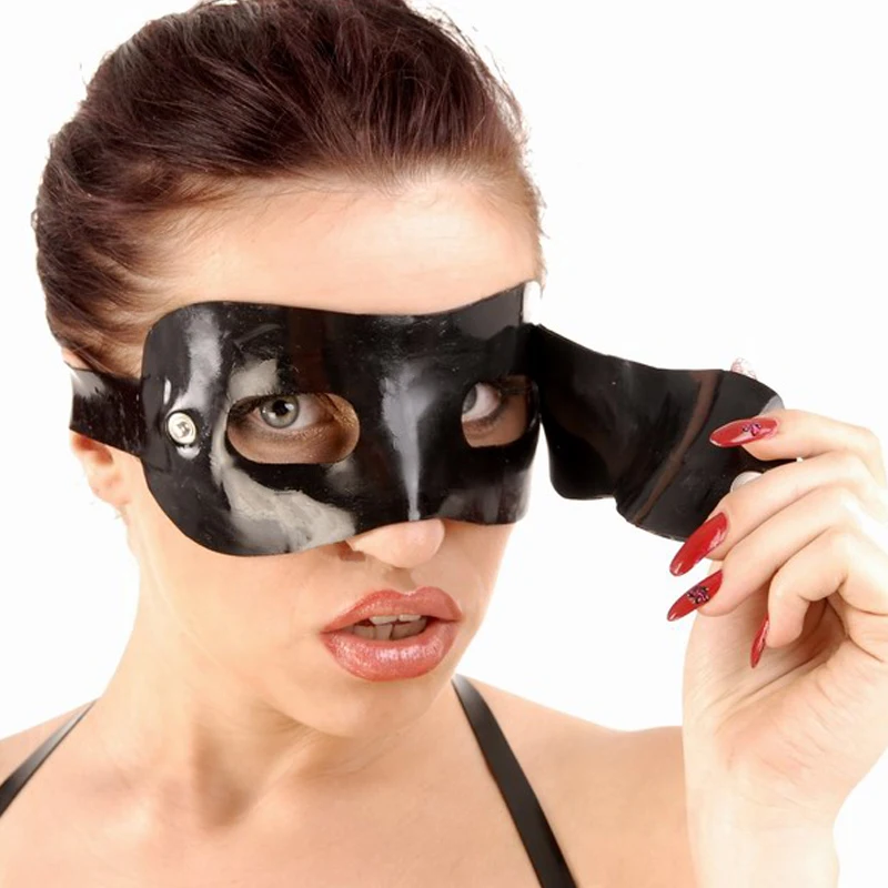 Two Layers Sexy 0.6mm Black Latex Gummi Cosplay Eye Patch Mask Rubber Eyeshade Hanmade RLM193