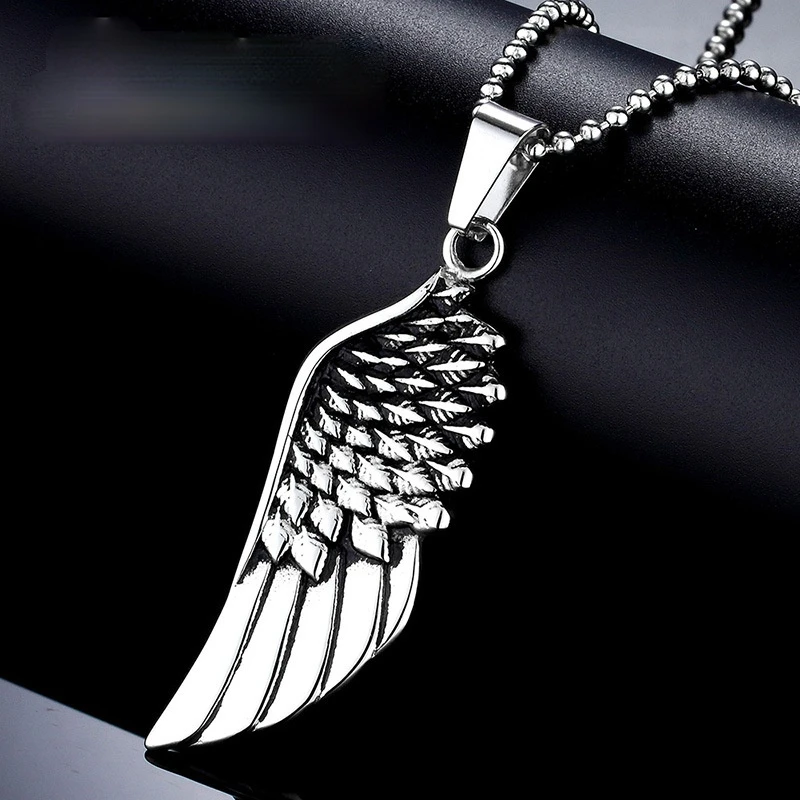 

Megin D Stainless Steel Titanium Wing of Angel Feather Retro Vintage Pendant Collar Chains Necklace for Men Women Gift Jewelry