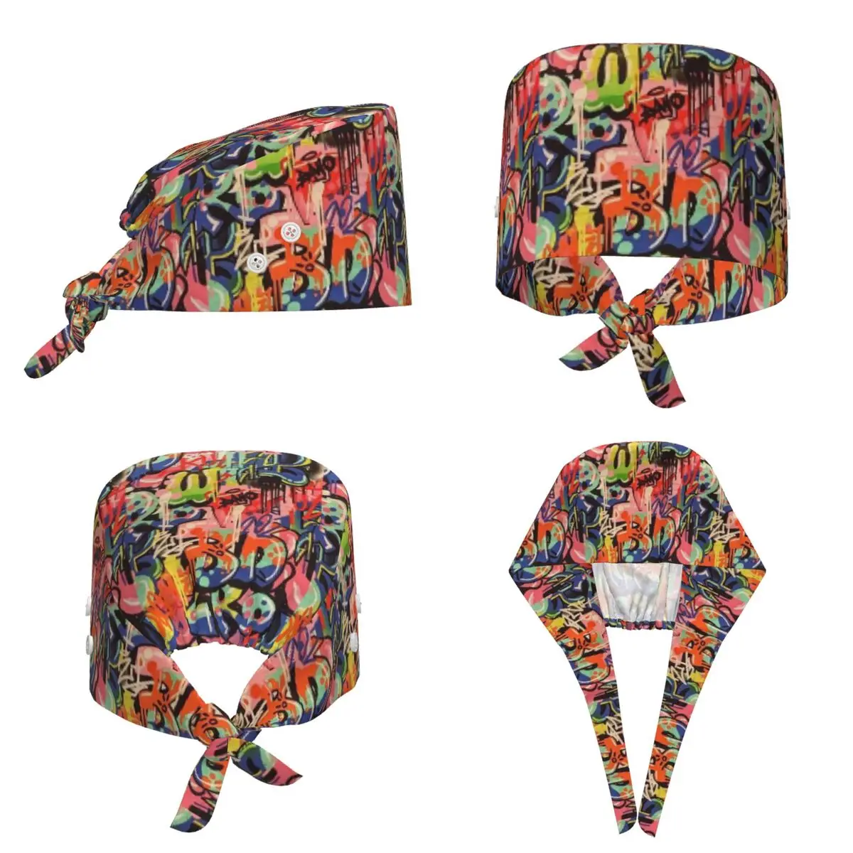 Urban Pattern Hip Hop Graffiti Street Art Scrub Hat Doctor Working Surgical Cap Men Women Adjustable Nursing Caps for Dentist
