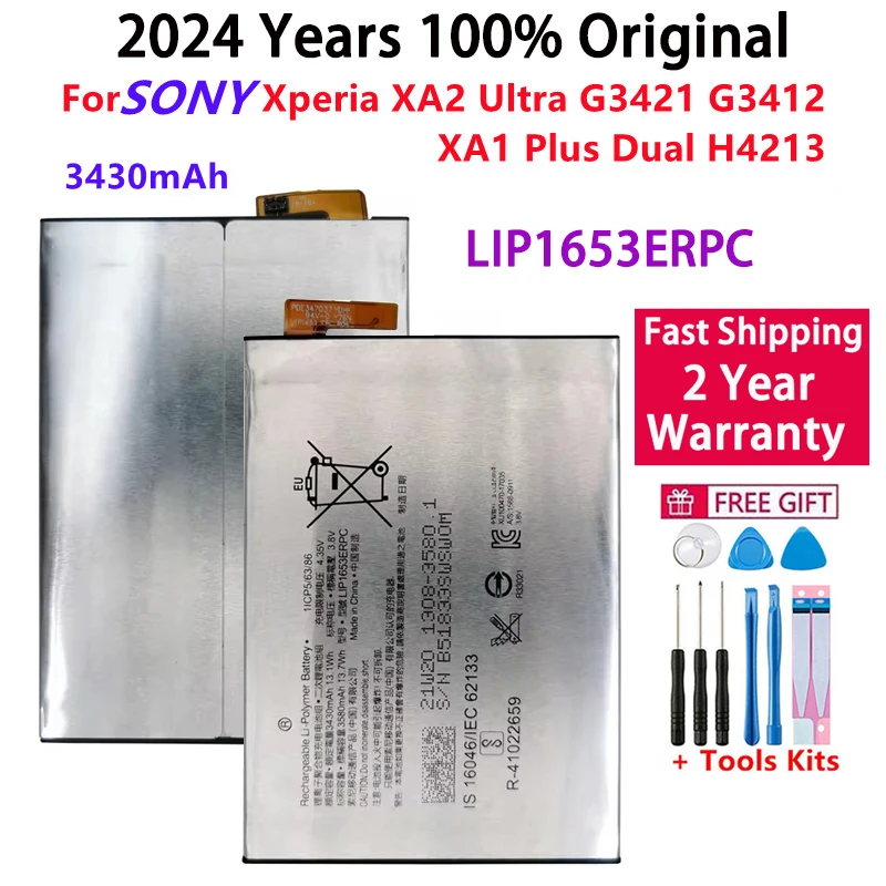 

100% Original For SONY Xperia XA2 Ultra G3421 G3412 XA1 Plus Dual H4213 High Quality LIP1653ERPC 3430mAh Battery Bateria+Tools