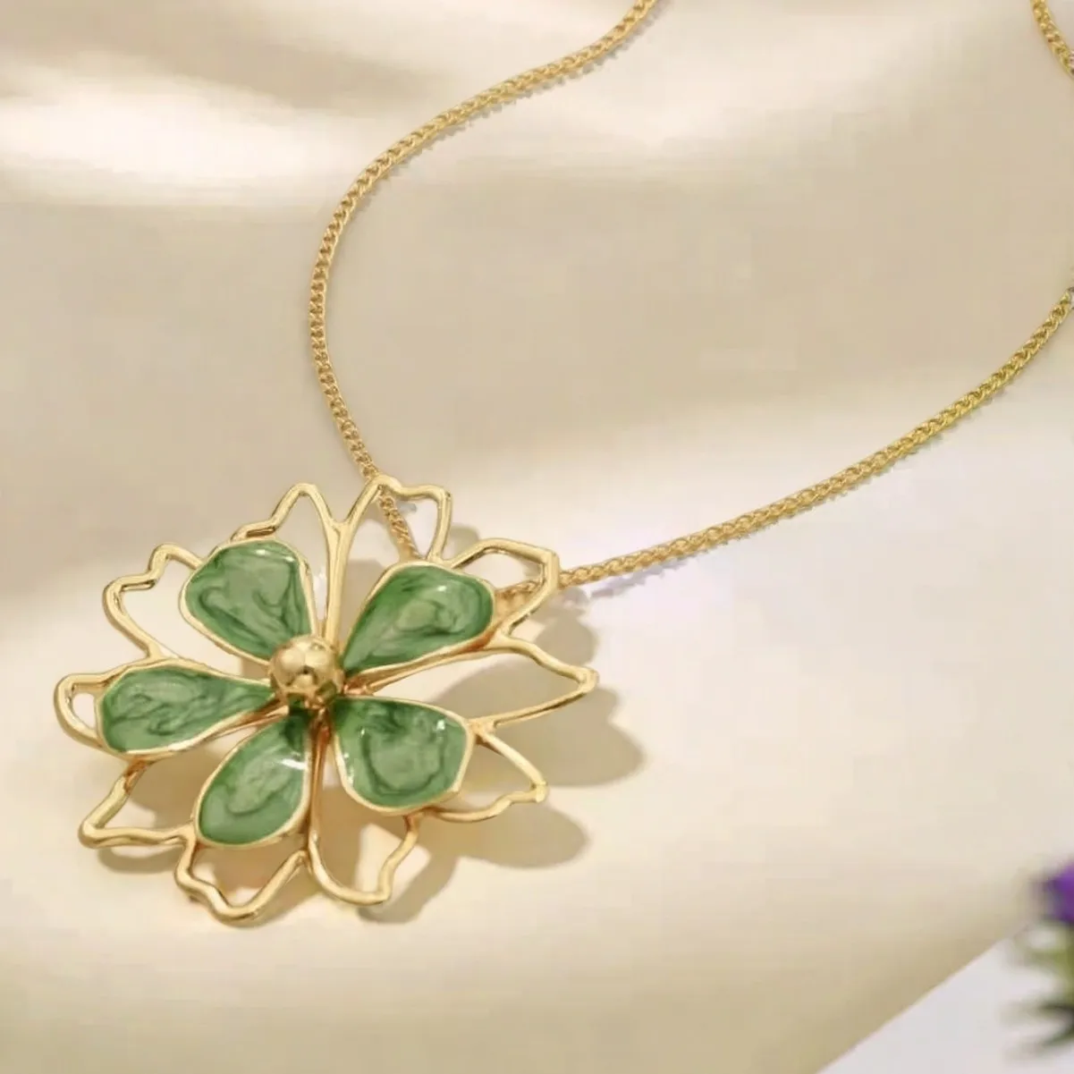 Metal Elegant Embossed Tropical Flower Bracelet, Ring, Earrings, Necklace Set for Women, Holiday Exquisite Temperament Jewelry view 4
