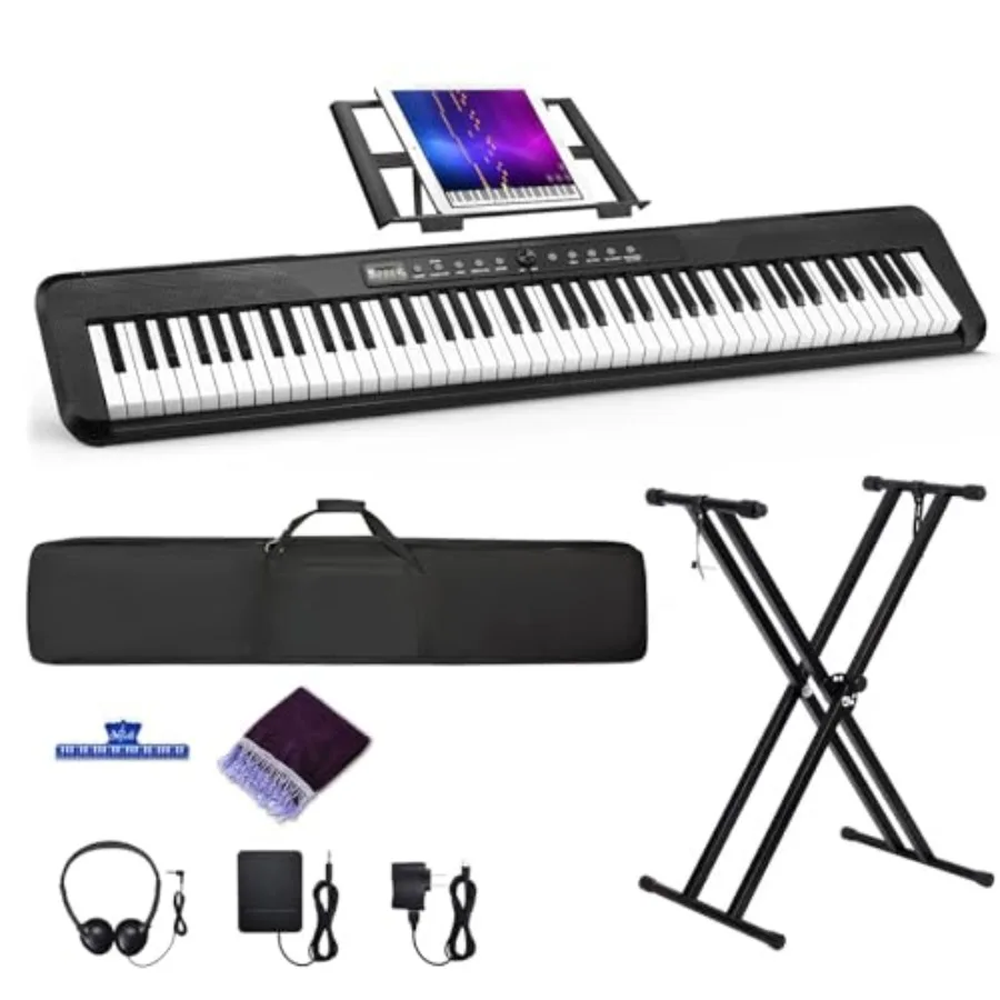 88 Key Digital Piano for home practice and studio use, ABS plastic body in black, semi-weighted keys with responsive touch and