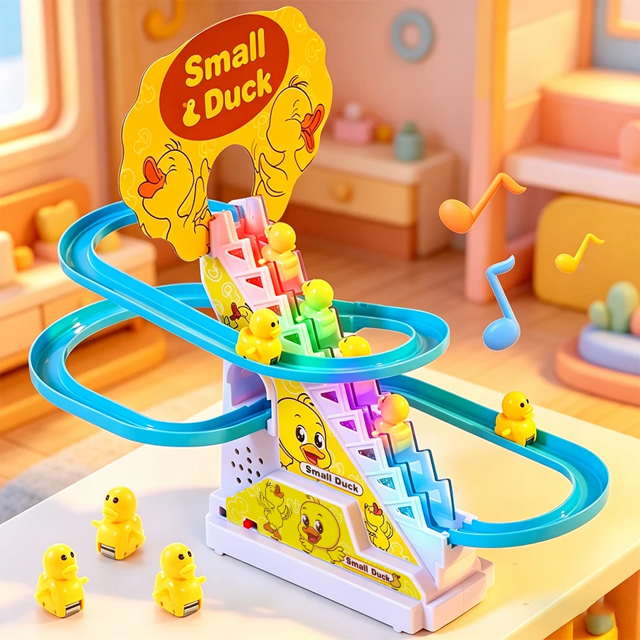 brinquedo-educacional-infantil-de-simulacao-pato-escalador-de-escadas-com-pista-de-fila-patinho-deslizante-musica-e-luz-para-memoria-contagem-e-ciencia