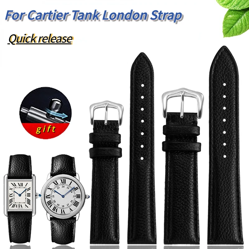 Quick release Genuine Leather Watch Strap for Cartier Tank London Santos100 Lychee Pattern Men Women\'s Watchband 20 22mm 23mm 25