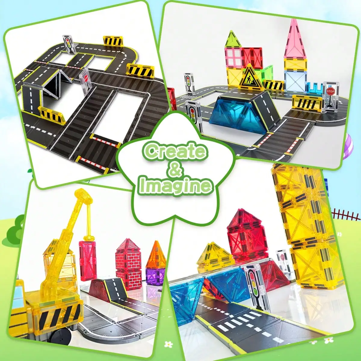 16/26pcs magnetic building blocks toys, city road traffic architect, suitable for children's Christmas gifts