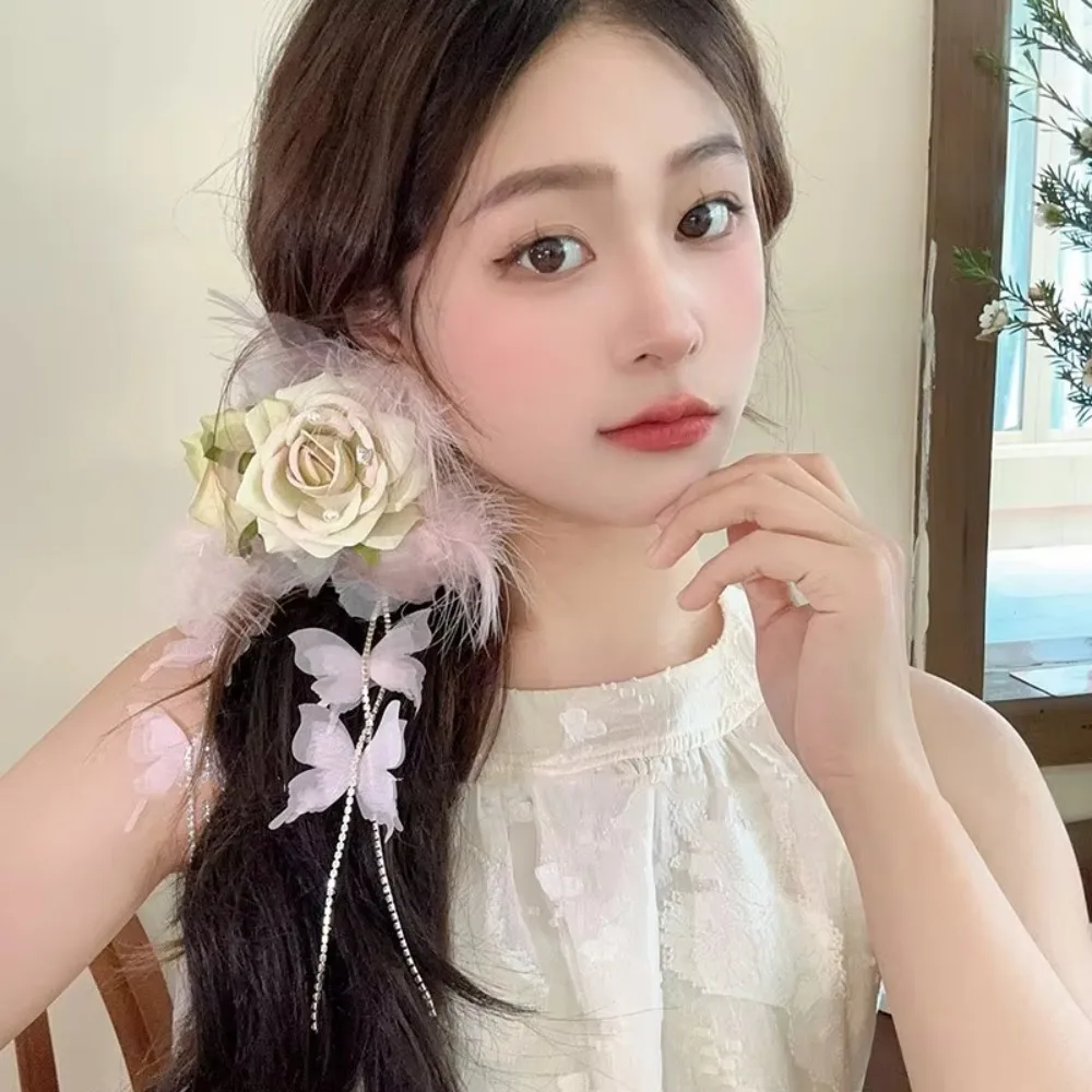 

New Chinese style Flower Hair Clip Large Super Fairy Grasping Clip Temperament Tassel Hanfu Shark Clip Hair Accessories
