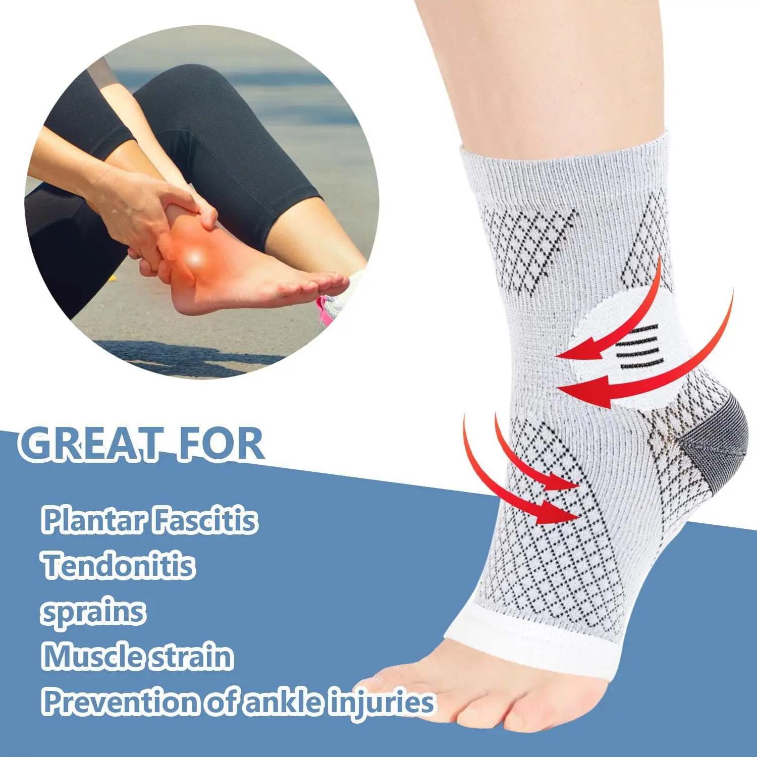 1 Pair Functional Socks for Neuropathy,Neurosocks,Plantar Fasciitis Socks for Women Men Compression Ankle Brace Foot Support