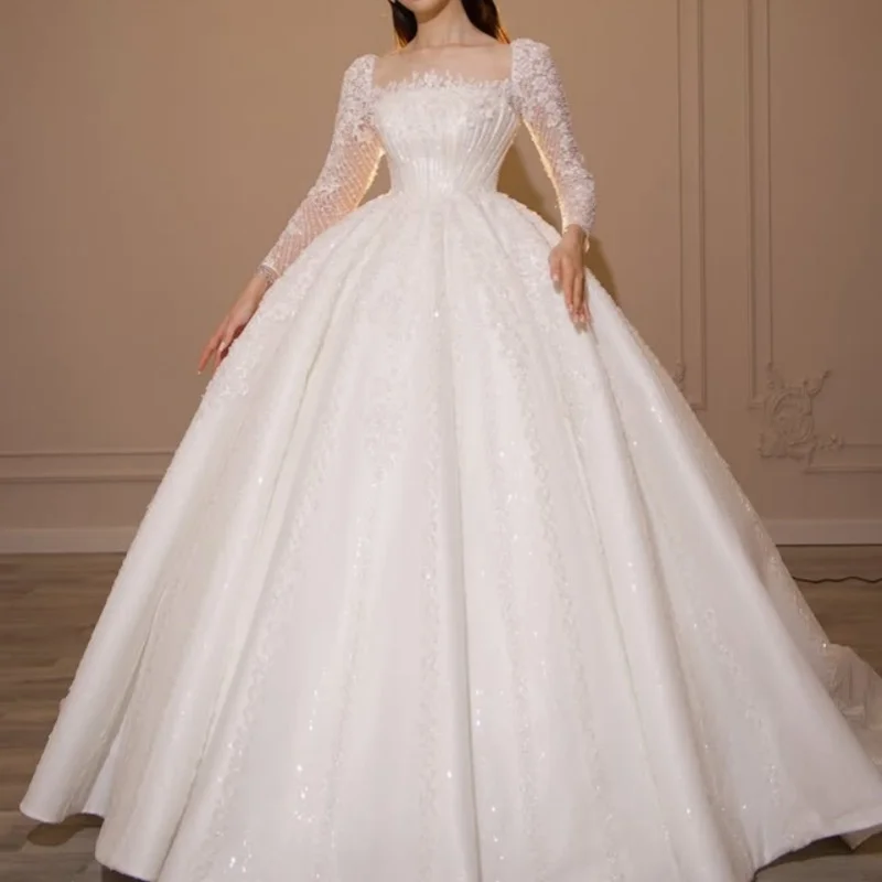 Shiny Ivory white Wedding Dresses off-shoulder The corset glitter decal Bridal Gowns multi-layer Made ﻿Customize