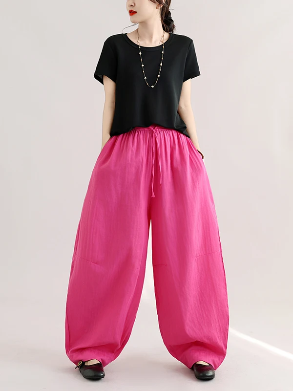 Retro Cotton Linen Casual Pants Double-sided Tulle Knife- Women's Straight-leg Pants Simple Design Early Autumn New Style
