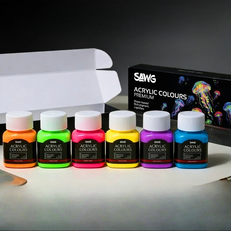 30ml Glow In Dark Acrylic Paint Set Fluorescent Pigment for Textile Glass DIY Hand Painting Graffiti Watercolor Craft