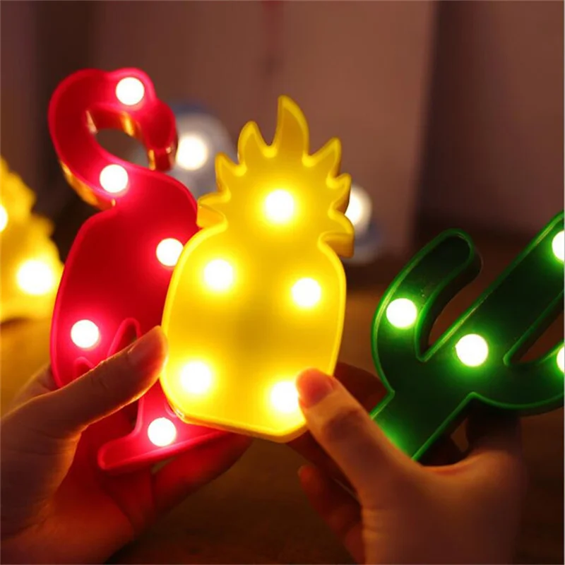 Cute Letter Flamingo Led Night Light for Baby Beside Light Toy Pineapple Cactus Wall Lamp Marquee Sign LED Home Christmas Decor