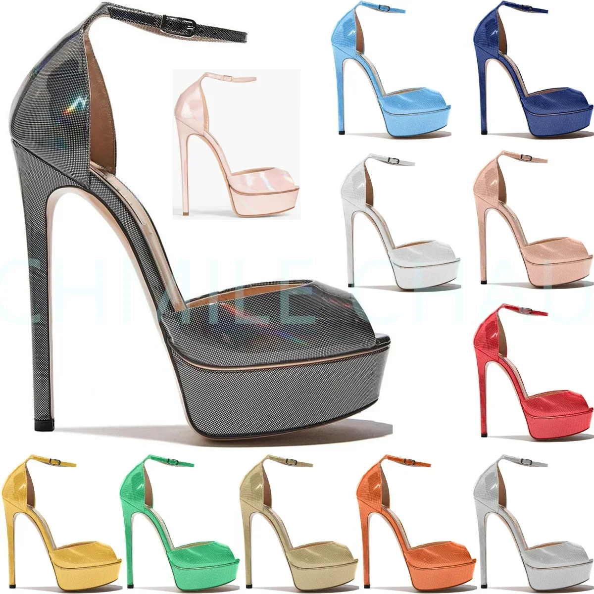 

【Measure Your Feet Length Before Order】Luxry Designer Women Sandal Stiletto High Heel Platform Sexy Luxry Banque Shoe 12-CHC-32