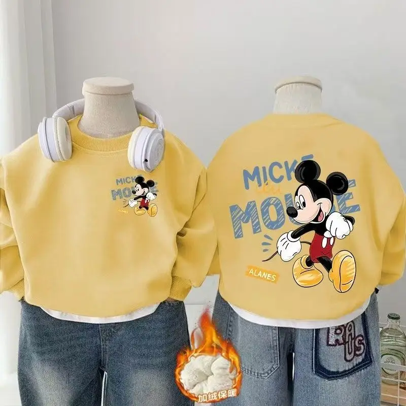 

Disney Kids' Fleece-Lined Sweatshirt - Winter Round Neck Pullover with Cartoon Print, Korean Style for Boys & Girls