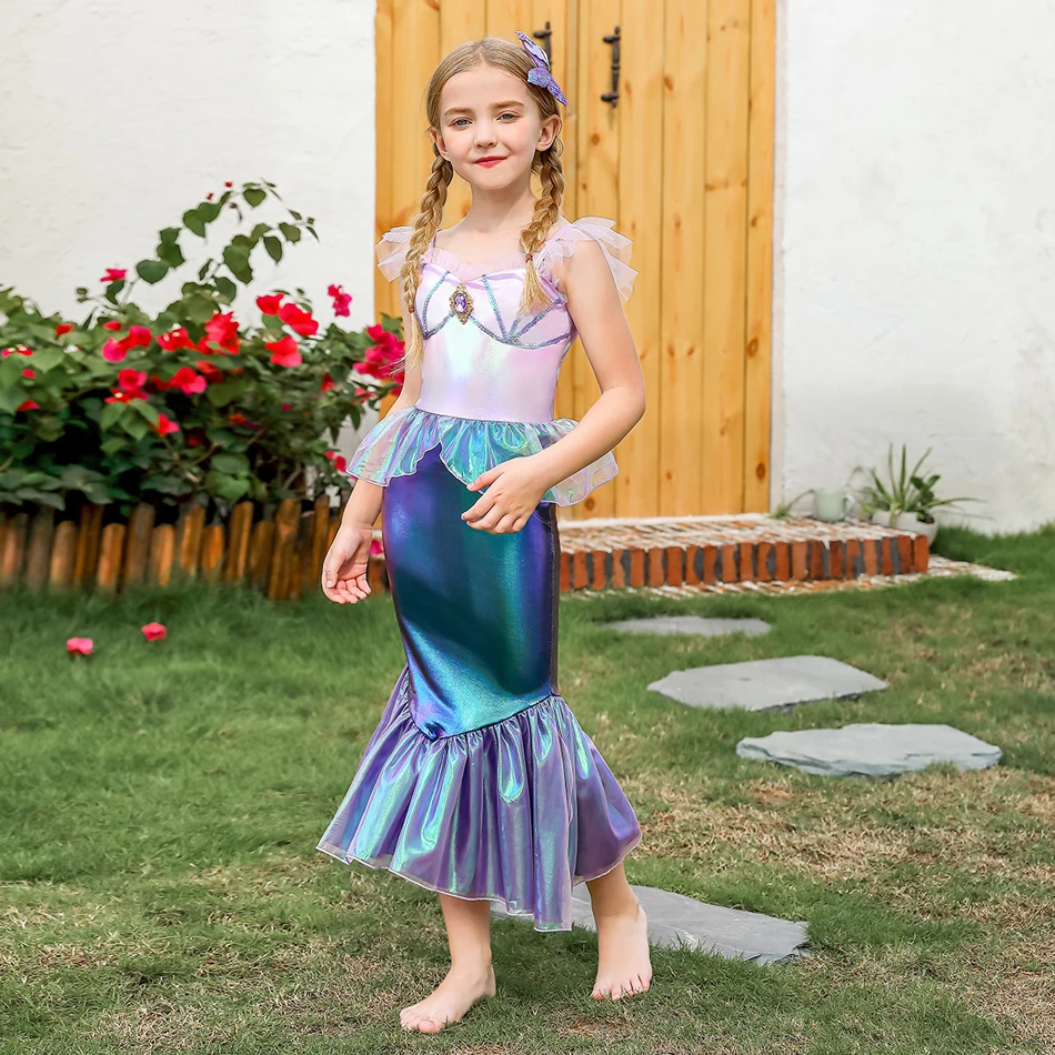 Girls Princess Mermaid Ariel Dress Kids Party Costume Children Summer Christmas Elegant Disguise Little Mermaid Halloween Clothe