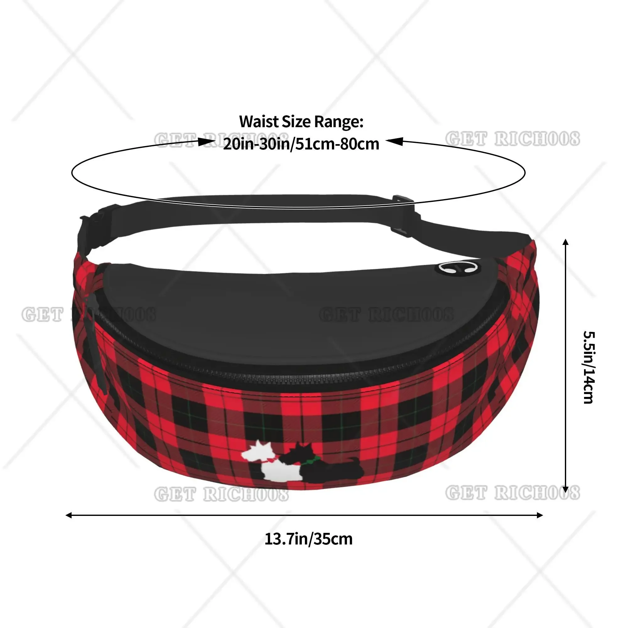 Red and Black Tartan Scottish Terrier Fanny Pack Waist Bag for Women Men Travel Backpack Large Opening Bags One Size