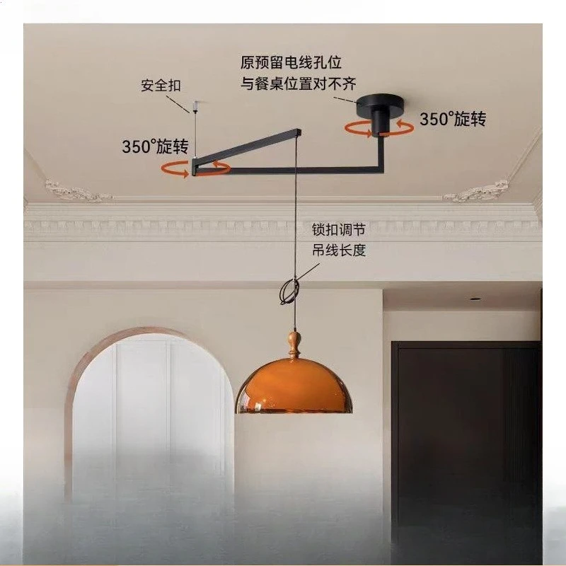 Rocker Arm Restaurant Chandelier Displaceable French Medieval Dining Table Light Retro Japanese Simple Round Table