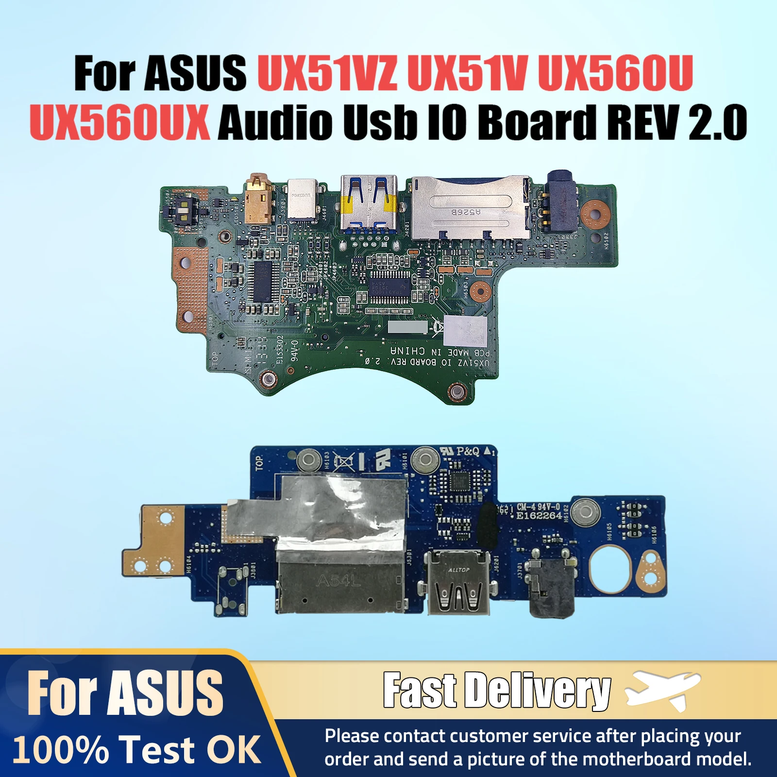 For ASUS UX51VZ UX51V UX560U UX560UX UX560UA Q534UX Laptop Audio Usb IO Interface Board REV 2.0 100% Tested Fast Ship