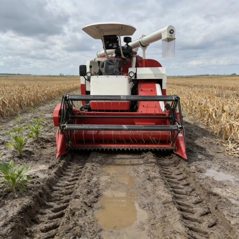 Crawler Rice Combine Harvester Anti-Slip Track Design Adapts Muddy Paddy Fields Completes Cutting Threshing And Grain Separation
