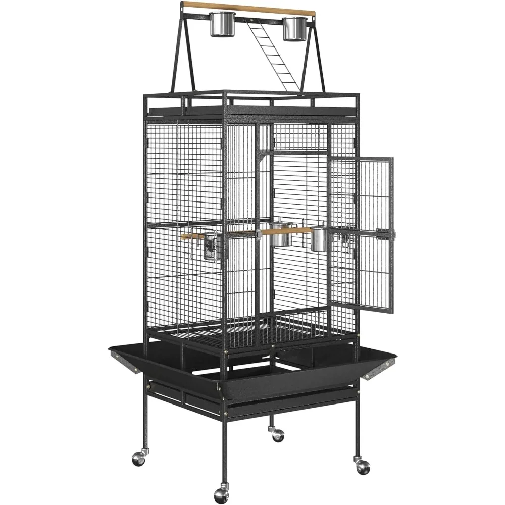 

ZENY 68-Inch Birdcage, Playtop Parrot Cage, Wrought Iron Bird Cage with Rolling Stand, Heavy-Duty Pet Bird House for Parrot Cock