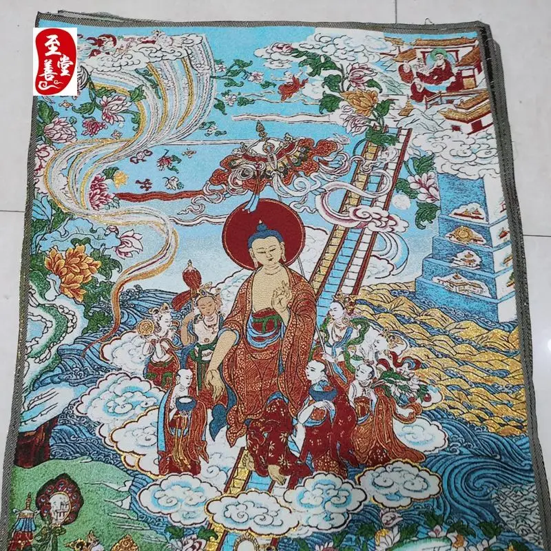 Tibet Tibetan Cloth Silk auspicious clouds shakyamuni buddha Thangka Tangka Embroidery Painting Embroidery Hanging Pictures