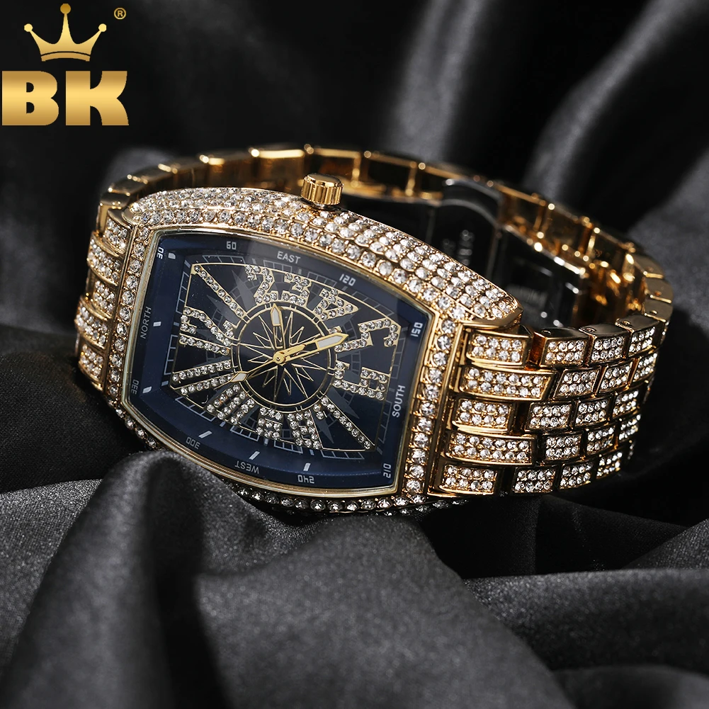 TBTK Rectangle Blue Black Dail Watch Waterproof Full Iced Out Luxury Brand Quartz Automatic Wrist Mens Hiphop Watch