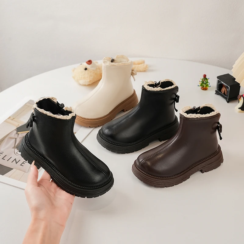 

Children Casual Short Boots for Girls 2025 Autumn Winter New Fashion Korean Style Soft Sole Non-slip Versatile Princess Shoes