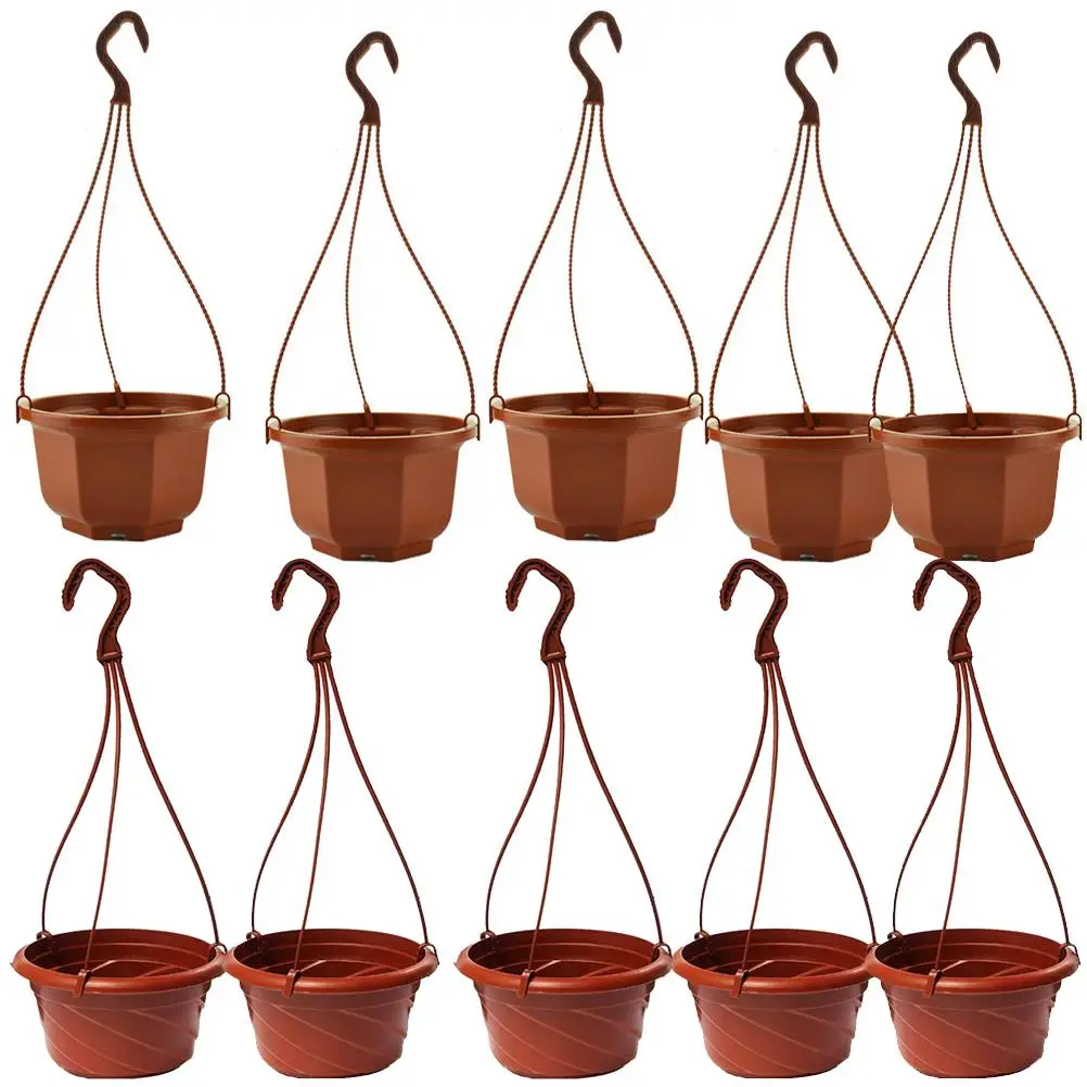 12pcs Octagonal Plastic Flower Pot Hanging Planter Container Orchid Pot Basket With Hook Garden Balcony Decoration