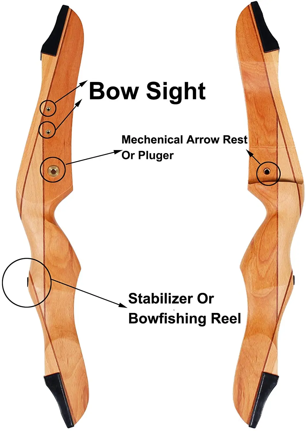 62inch Recurve Bow Wooden Takedown Archery Bow 20-40Lbs Draw Wight Included Arrow Stringer String Nocks Right / Left Hand