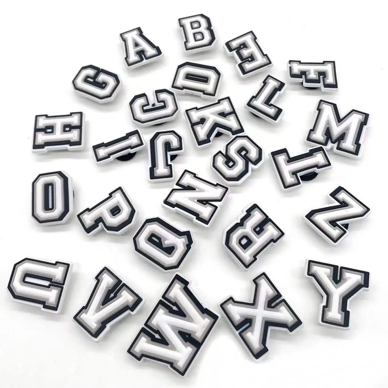 White Letters Shoe Charms for Crocs Accessories Sandals Women Clogs Pins Men Badges Kids Jeans Boy Girls Decoration Buckle Shoes