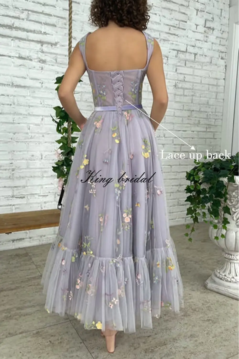 Custom Made Women's Flower Embroidery Tulle Prom Dresses Tea Length Corset A Line Fairy Formal Evening Party Gown Bridesmaid image 5
