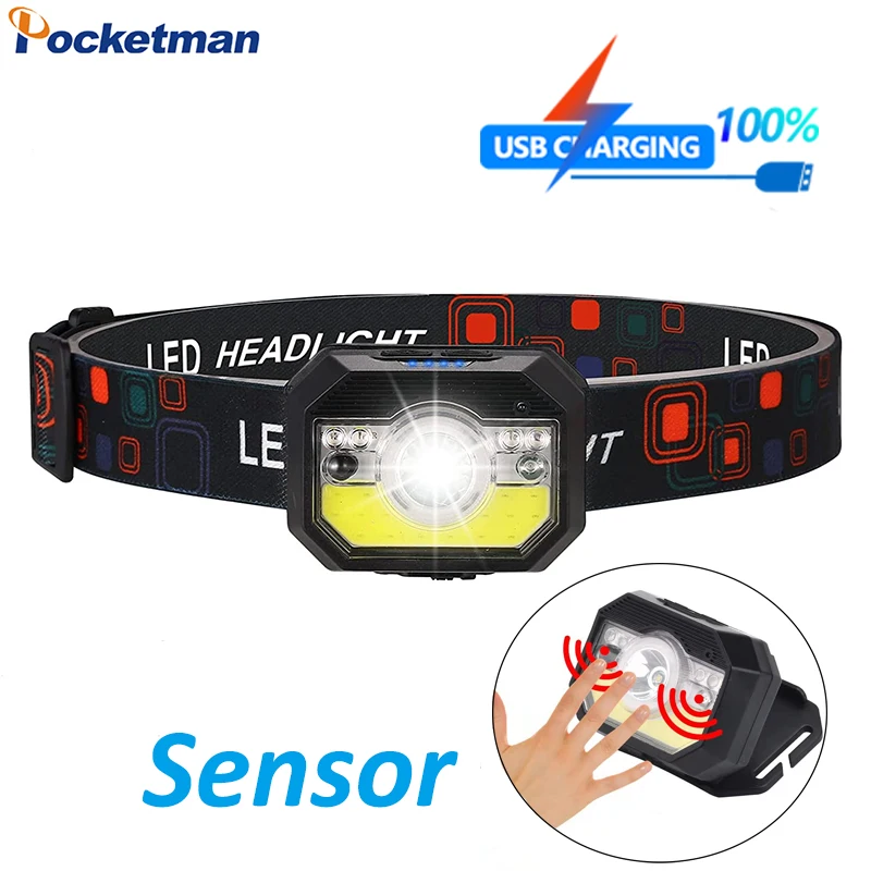 

Portable COB LED Headlamp IR Motion Sensor Headlight Lightweight Rechargeable Head Lamp Waterproof Head Torch 11 Lighting Modes