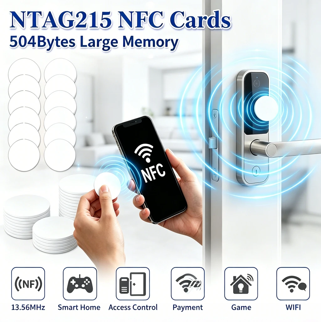 NFC Ntag215 13.56MHz NFC Coin Bonding Card Badge ISO/EC14443A 25mm Waterproof PVC 215 Electronic Tags Round card