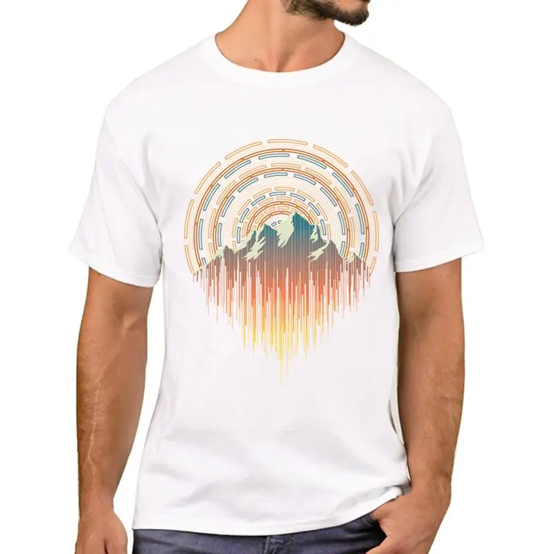 

FPACEFPACE Hipster Everest Sunset Geometry Printed Men T-Shirt Fashion Geometric Mountain T Shirts Short Sleeve Tshirts Boy Tee