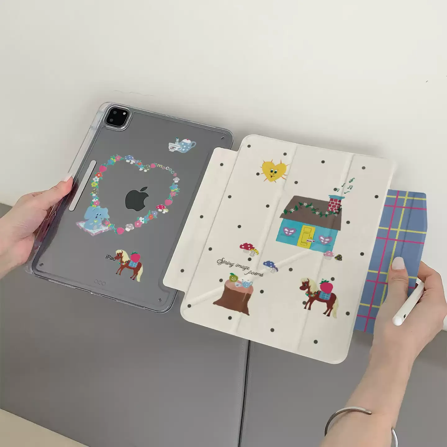 Cartoon Elephant & Pony Table Case For iPad Pro 11 12.9 13 M2 M3 M4 M5 Shell 8.3 9.7 10.2 5/6/7/8/9/10/11th Air 3 4 5 6 7 Cover