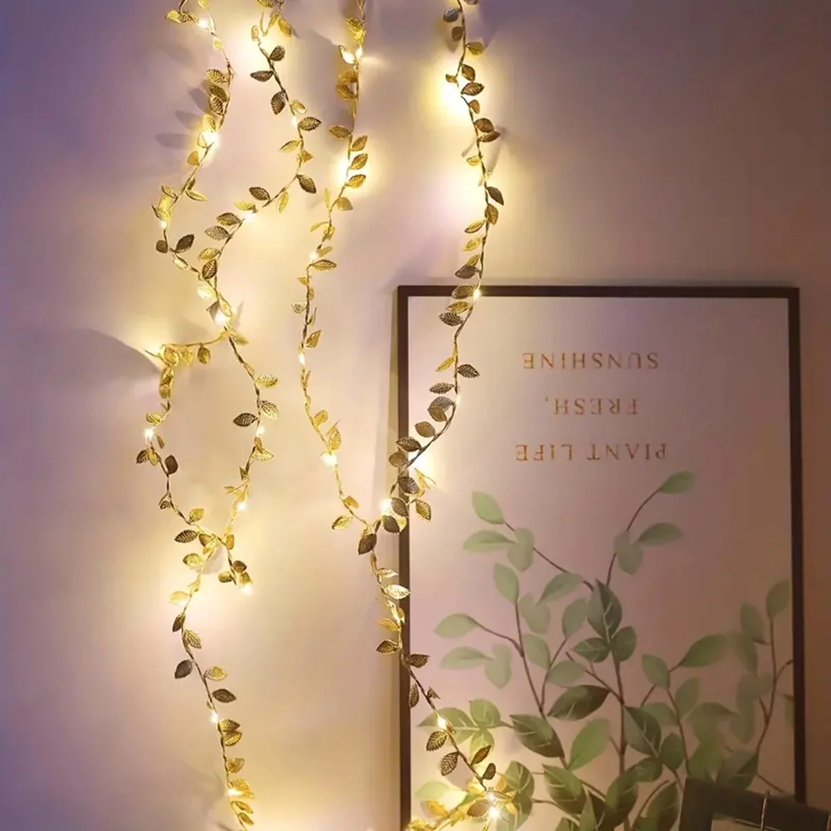 20/50/100LEDs Goldene Silber Winzige Blätter Fee Licht Batterie Powerd Künstliche Pflanze Girlande Reben Lichter Für hochzeit Home Party – Detail 2