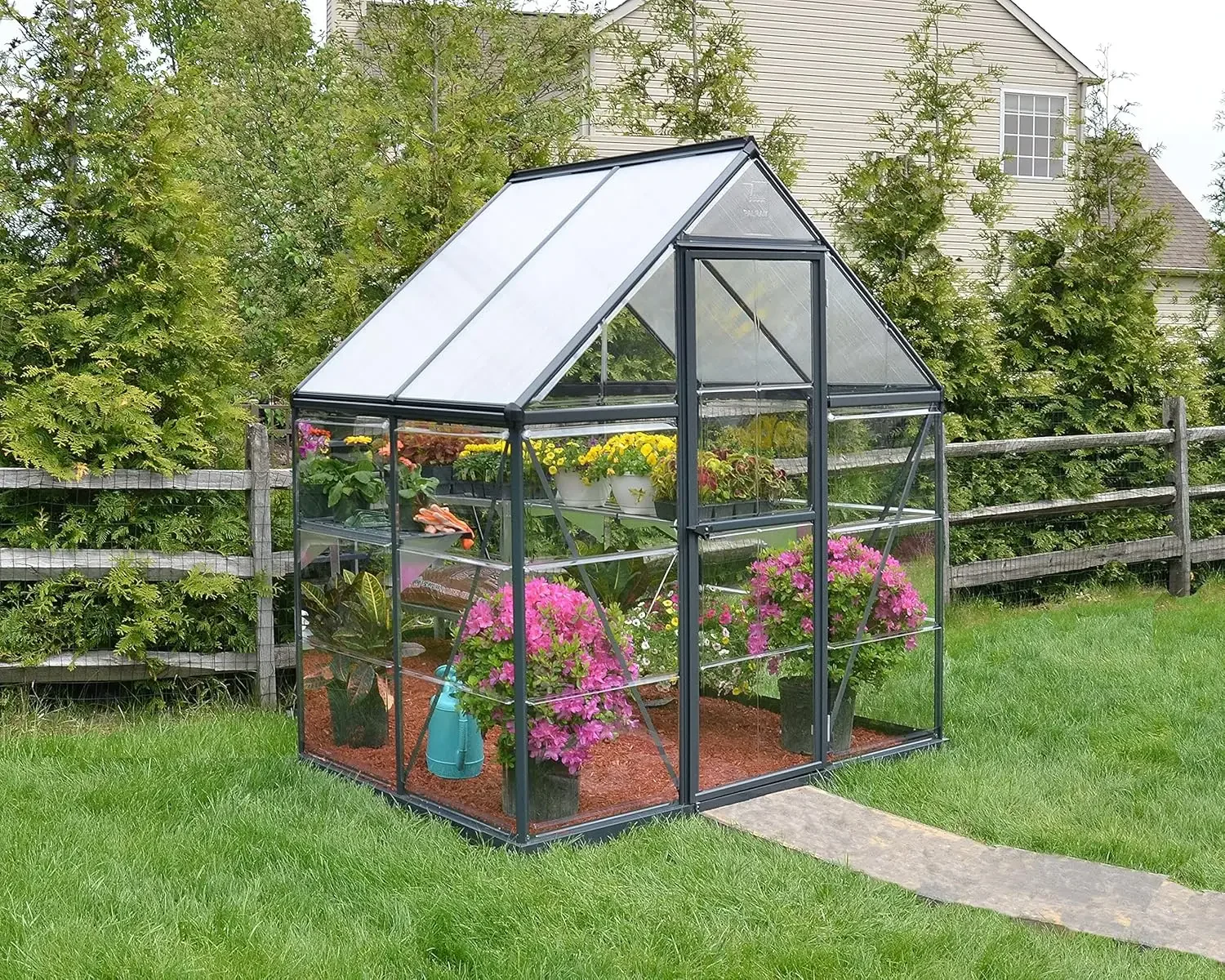 

Canopia Greenhouse Kit 6' x 4' Hobby Walk-In Polycarbonate Heavy Duty Aluminum Frame twin-wall and clear panels Lockable Door