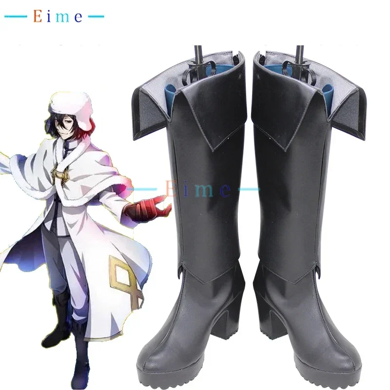 Fyodor Dostoyevsky Cosplay Shoes Anime Bungo Stray Dogs Cosplay High Heels Black Boots Halloween Carnival PU Shoes Custom Made
