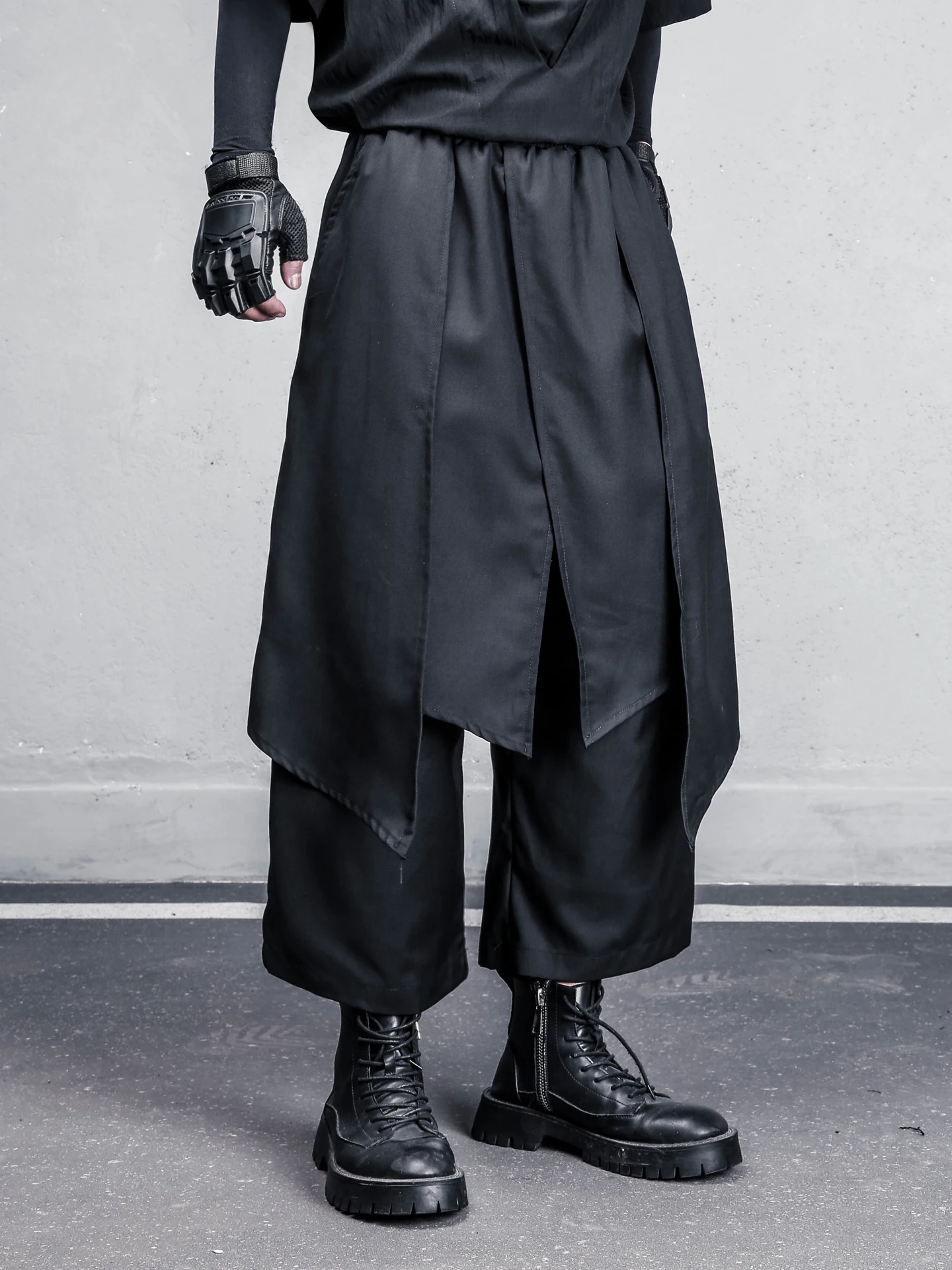 Loose Wide Leg Pants Asymmetrical Design Casual Loose Fit New Chinese Style Men's Samurai Skirt Pants Straight Tube Pants