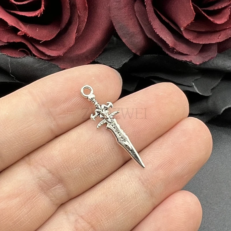 주얼리 제작용 미니 소드 참 무기 펜던트, DIY 수제 공예 펜던트 액세서리, 도매 금속 합금, 29*9mm, 20 개