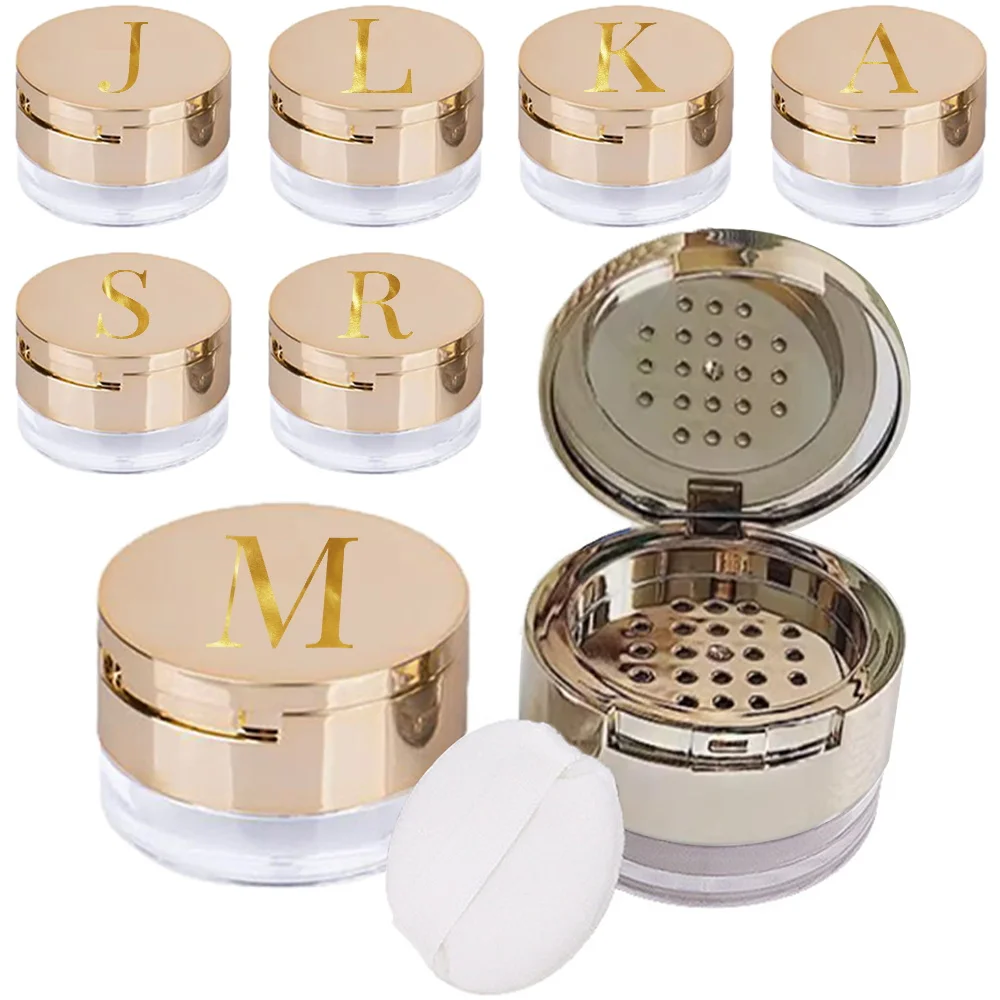 

1pc Travel-Sized Makeup Powder Box Puff Case With Sieve Mirror For Easy Touch-Ups Letter Design Initial Name 26 Letters Pattern
