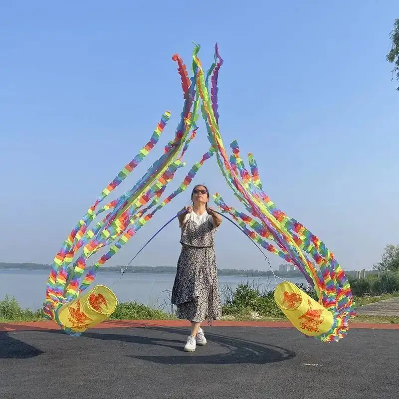 

3/5 метра, разноцветная китайская радужная лента для танцев, реквизит для школьной гимнастики, для празднования Китайского Нового года, простой танец с лентой и палкой