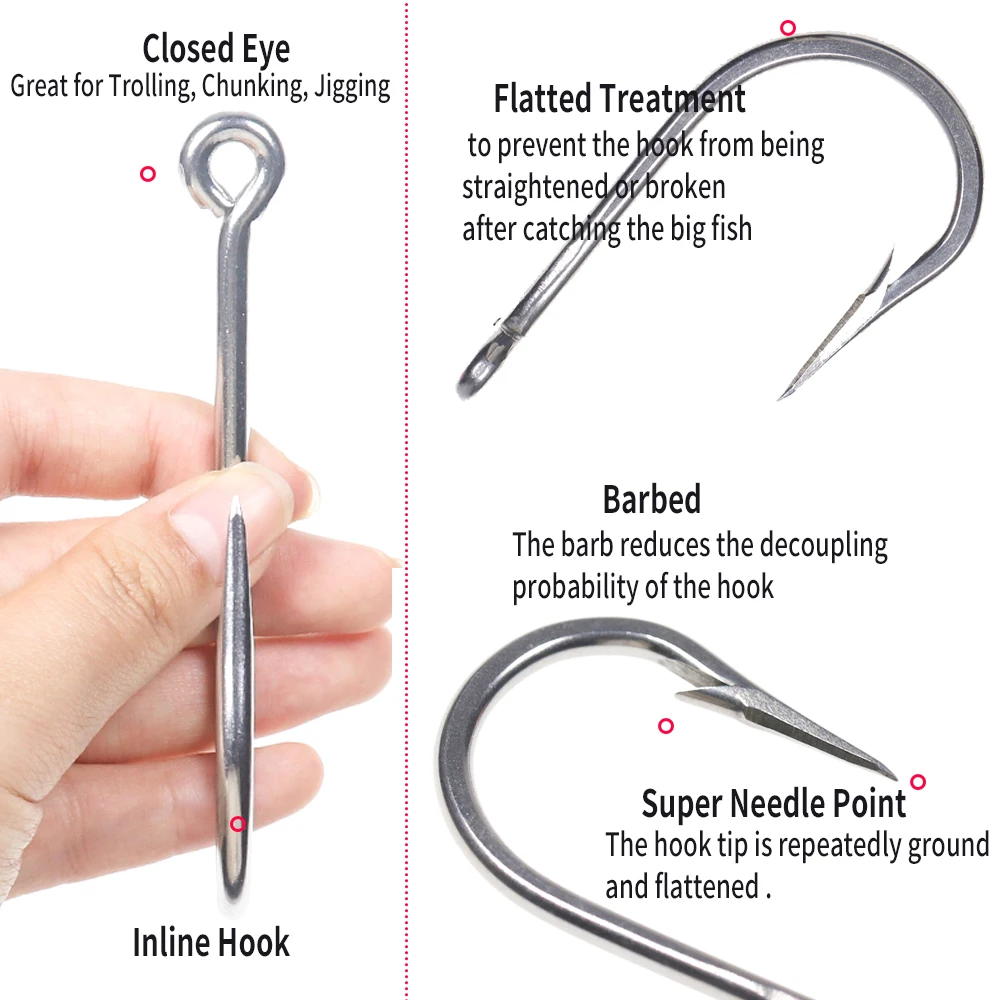 WIFREO-Aço Inoxidável Gancho De Pesca De Água Salgada, Big Game Jigging, Isca De Pesca De Tubarão De Atum, Pesados Fishhooks, 7691, 5 0-13, 0